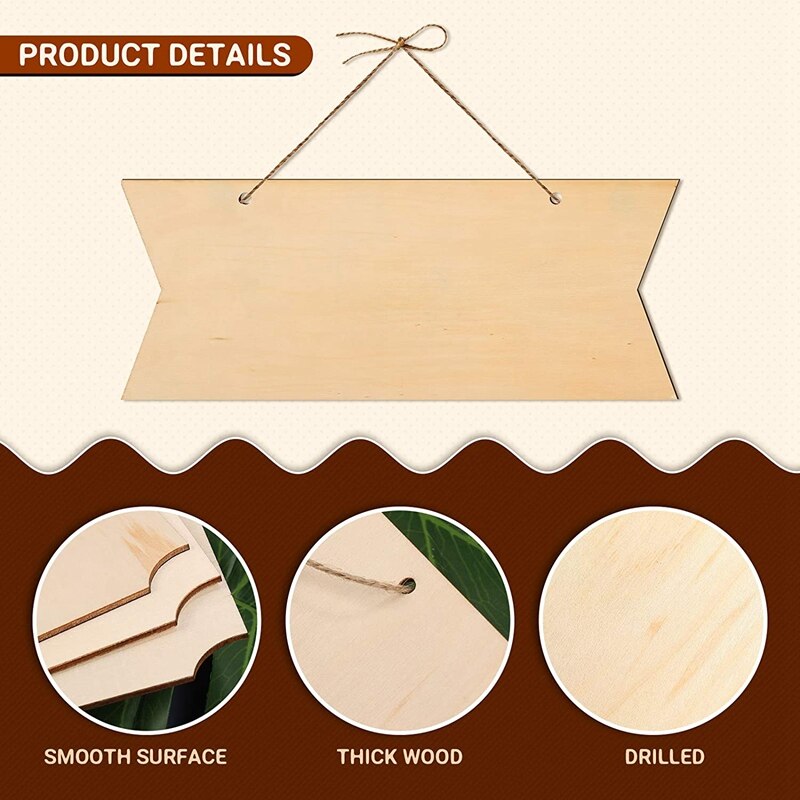15Pcs Unfinished Hanging Wood Sign Blank Decorative Wood Plaque Wooden Slices Banners with Ropes for Pyrography Painting