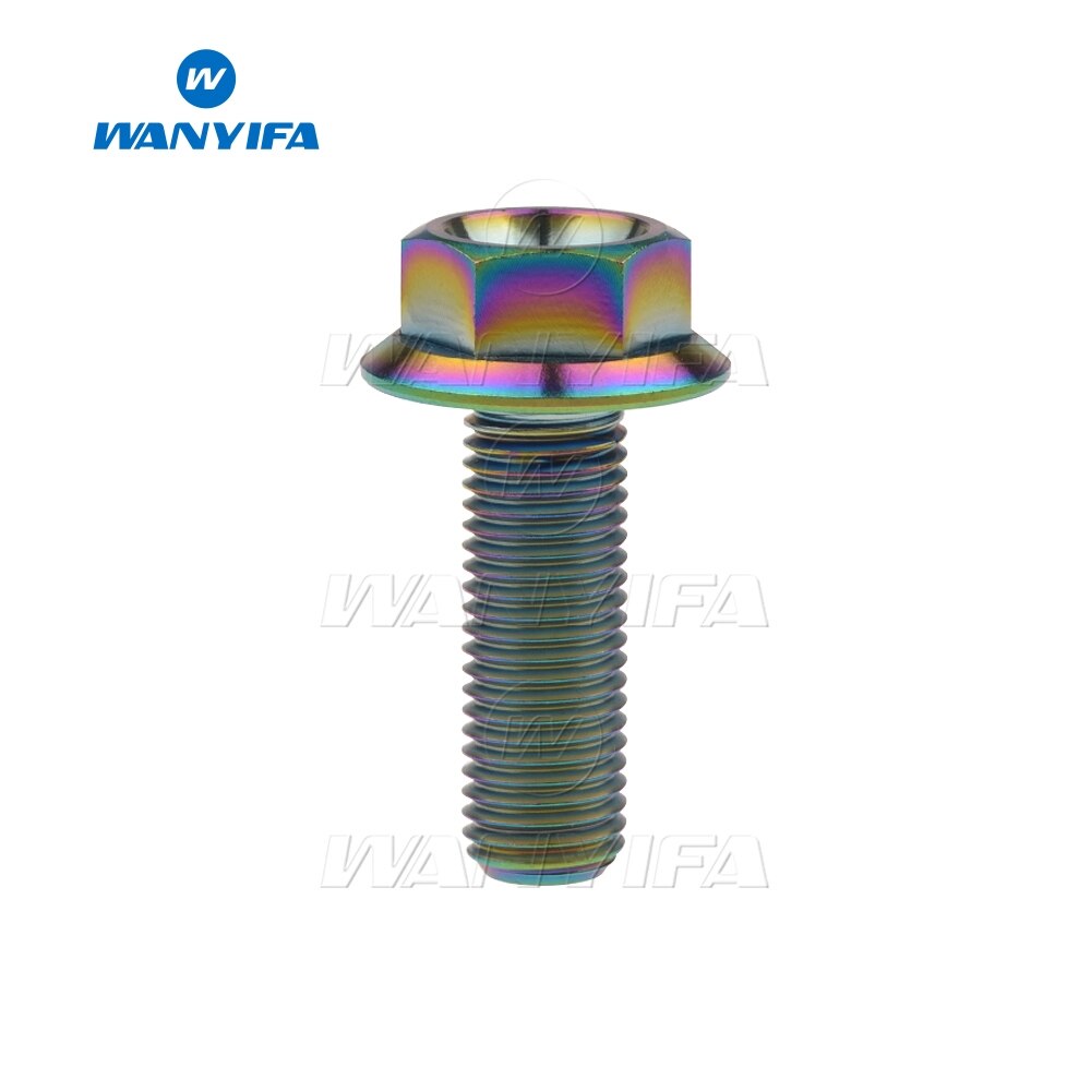 Wanyifa  m10 titanium ti bolte 1.25 pitch flange sekskantede bolte skruer  m10 x 30 35 40 45 55 60 65 70 75 80 100mm: M10 x 30mm regnbue