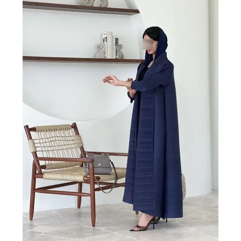 KAF Plissee Frauen Graben Mantel Jahrgang Gedruckt Strickjacke verlieren Plus Größe Frauen Lange Kleid Dubai Weibliche Luxus Abaya 2024
