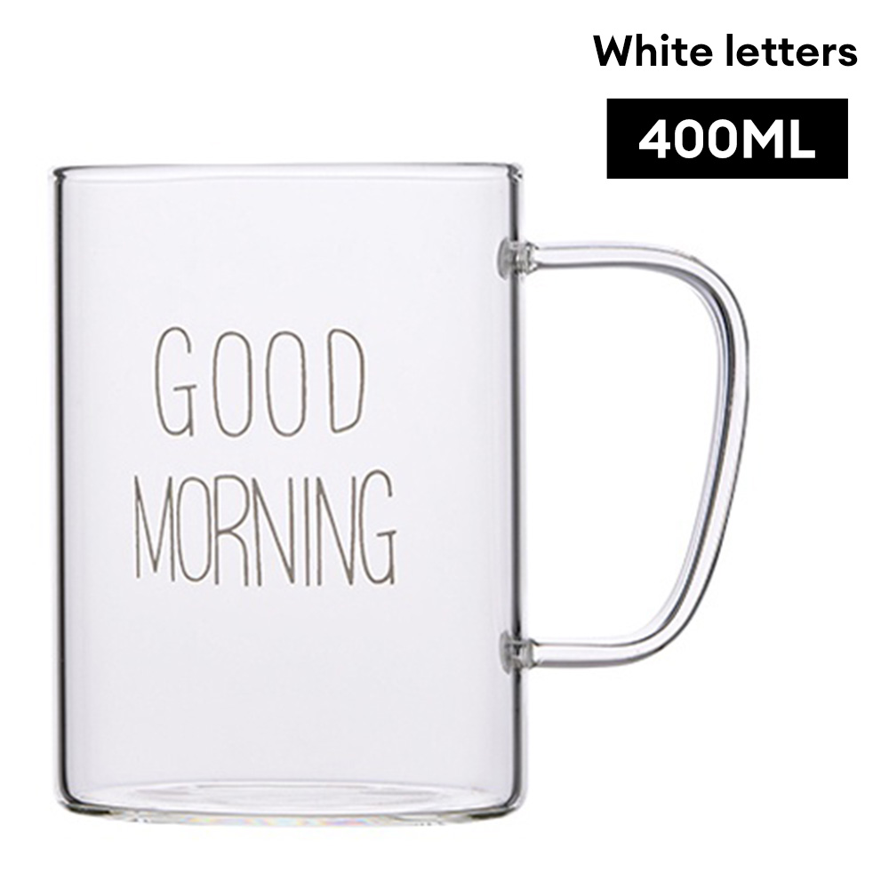 Goedemorgen glazen mok koffie melk ontbijt beker beker met handvat transparant drinkgerei huishoudelijk cadeau voor kinderen set: Black