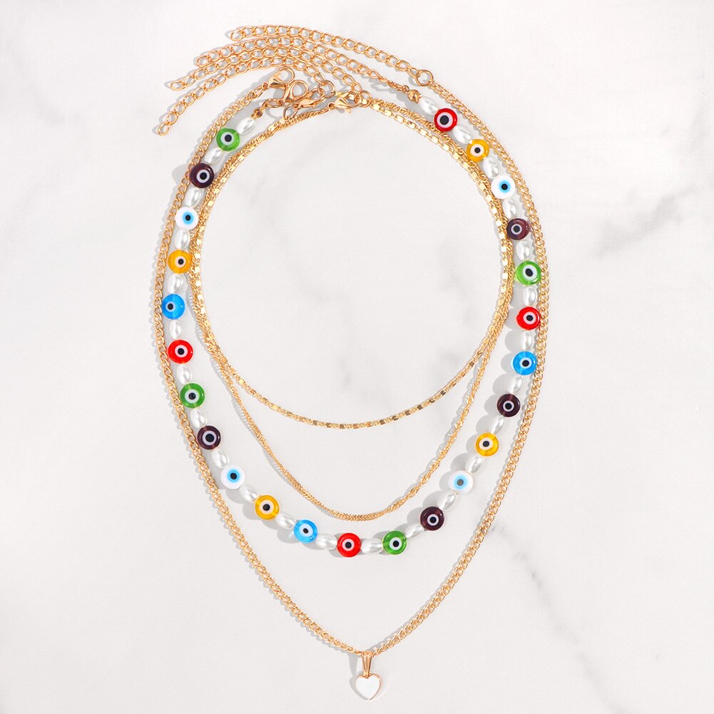 Voel Vintage Blue Evil Eyes Kralen Hanger Ketting Voor Vrouwen Turkse Turquoise Evil Eye Metalen Ketting Ketting Sieraden: 077501GD