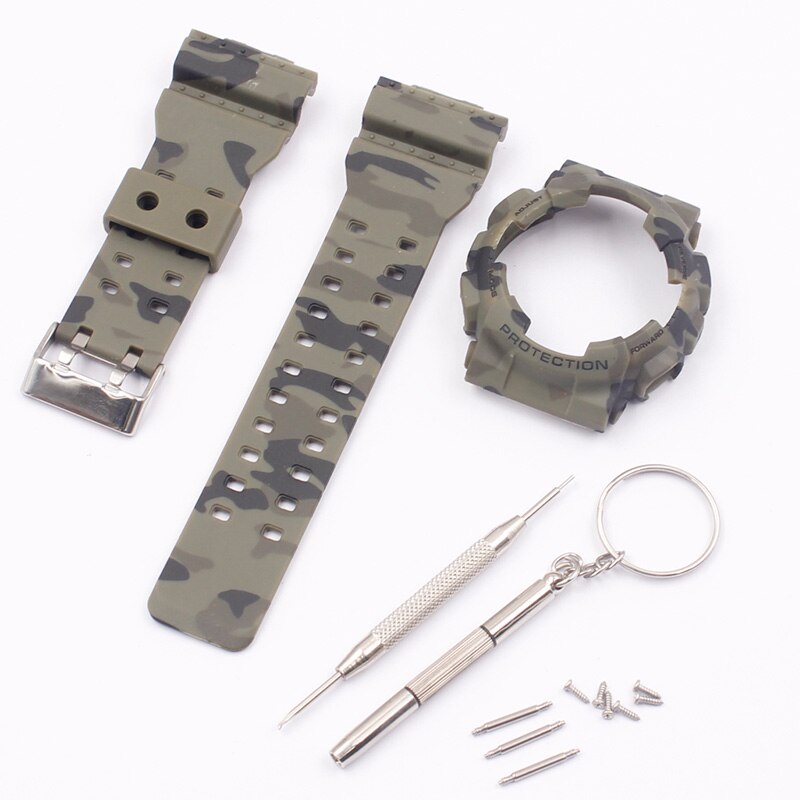 Watch accessories for Casio GSHOCK GLS GD GA110 GA100 GD120 camouflage silicone strap case: ArmyGreen