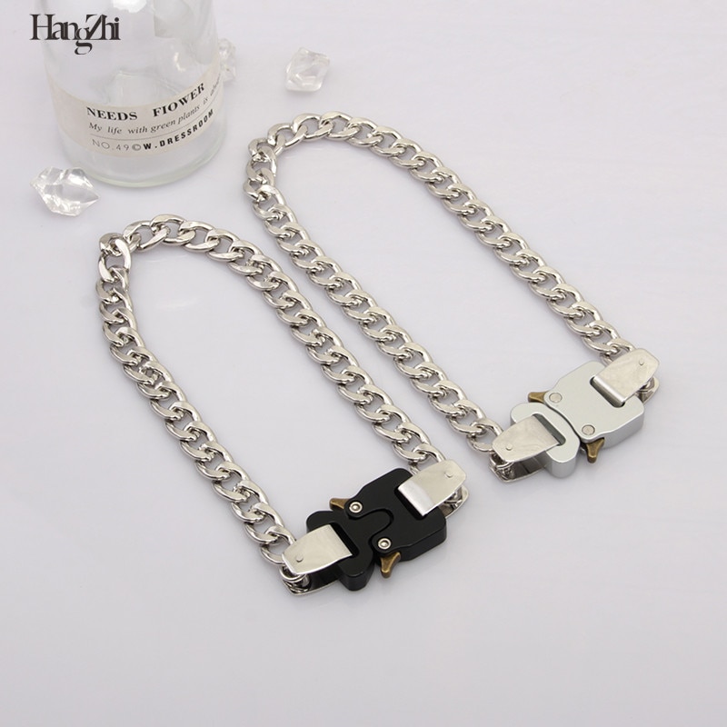 Hangzhi Fashionable Metal Lock Buckle Necklace Hip-hop Acrylic Frosted Transparent Cuban Chain Accessory for Couples