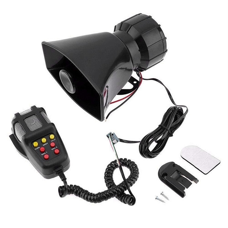 Universal motorcykel bil alarm lyd 7 tone horn 12v 100w politi sirene horn højttaler (sort)