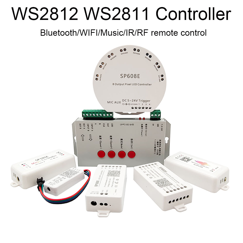 Ws2811 ws2812b controlador bluetooth/wifi/música ws2812 inteligente rgb led pixels controlador de tira sp107e sp108e sp110e t1000s DC5-24V
