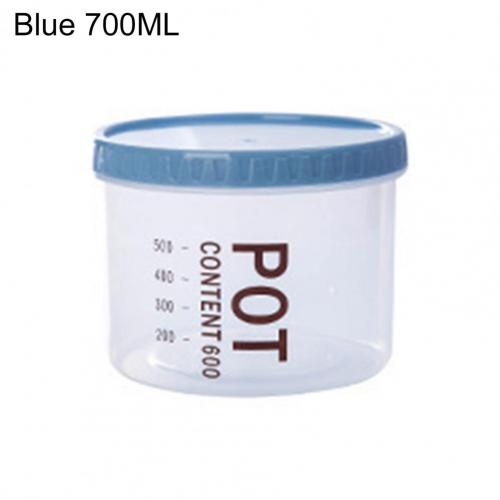700/900ml Plastic Storage Can With Scale Sealed Tank Stackable Dried Fruit Tea Coarse Cereals Sealed Jar Kitchen Accessories: Blue 700ML