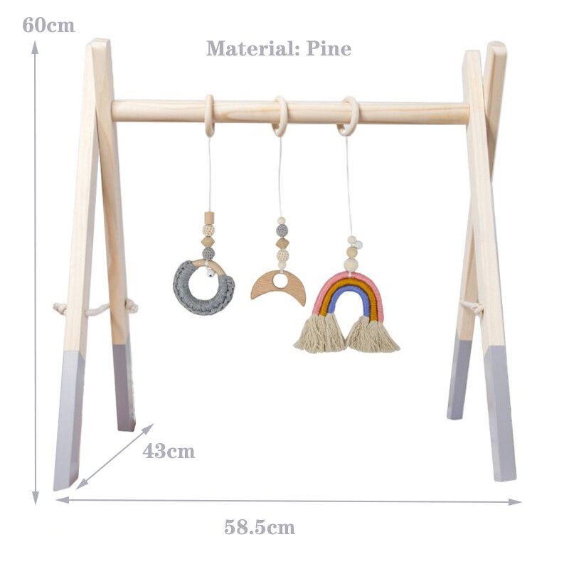 1Set Nordic Style Baby Gym Play Nursery Sensory Ring-pull Toy Wooden Frame Infant Room Toddler Clothes Rack Kids Room Decor: Rainbow-Gray