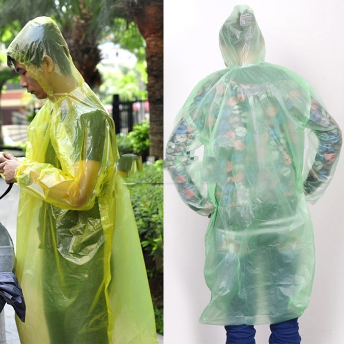Unisex engangs regnfrakke voksen nødtæt vandtæt hætte poncho rejse camping skal regnfrakke