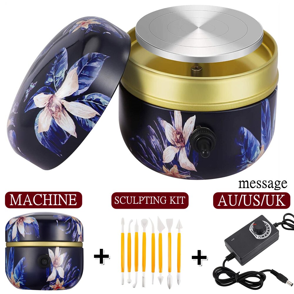 Mini Electric Pottery Wheel with Tray+Sculpting Kit, Pottery Forming Machine for Ceramic Clay Tools Art Crafts Pottery Turntable: Purple AU US UK