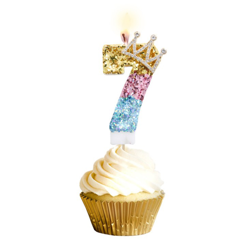 Blue Shell Glitter Crown Number Birthday Candles Cake Toppers Birthday Wedding Digital Cakes Dessert Decor Birthday Decoration: Style 2-7