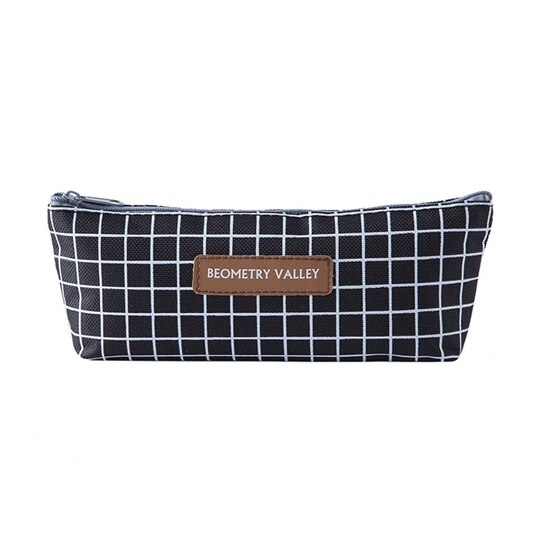 Wave Point Grid Girls Student Pencil Case School Pencil Case for Girl Boys Stationery Canvas Black Pencil Bag Box estojo escolar: B Black grid