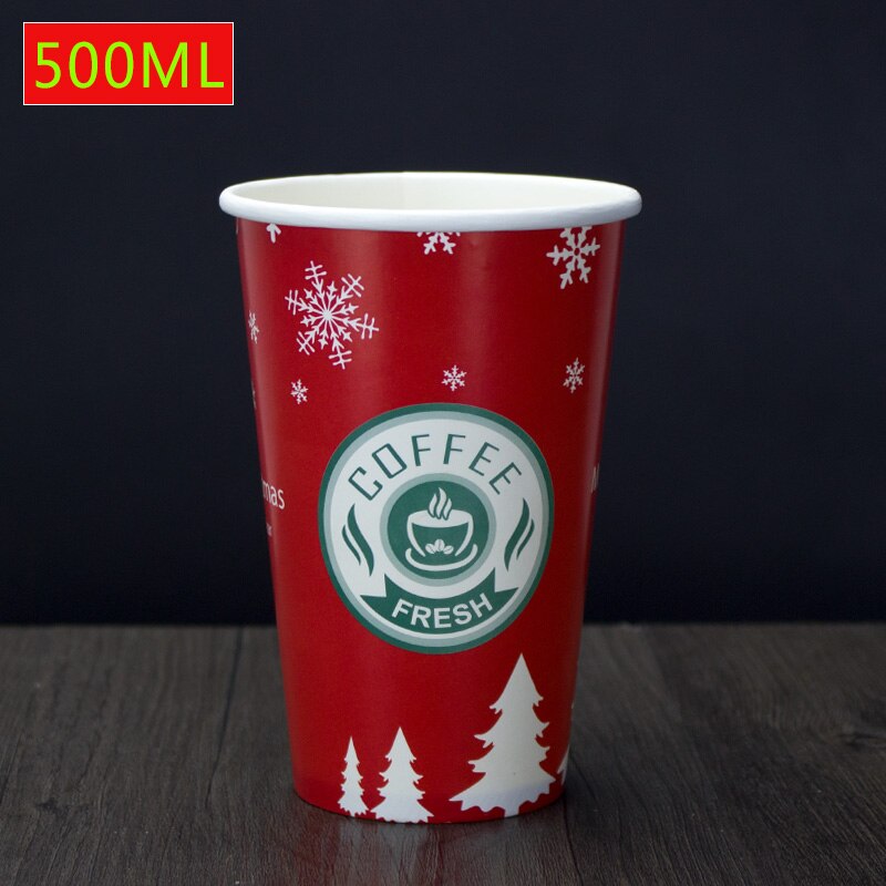 50 stuks kerstbekers 500ml rode tekeaway-verpakkingen wegwerpbekers feestgunst koffie thee verdikking papieren bekers met deksel: Alleen kopje 4