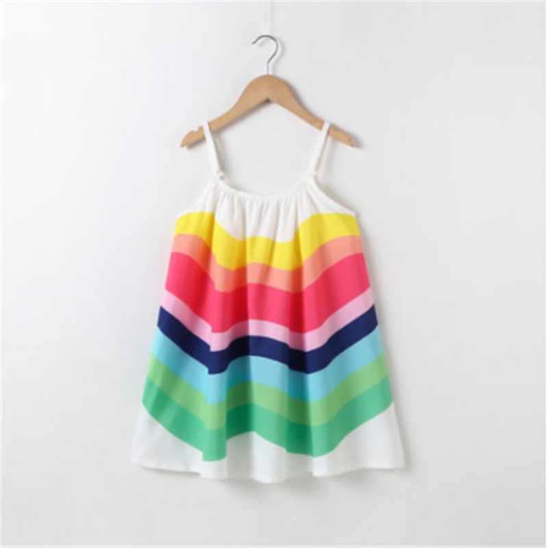 Toddler Colorful Rainbow Dress Girls Kid Baby Girl Summer Sleeveless Dress Party Children Beach Dress Girl Sundress