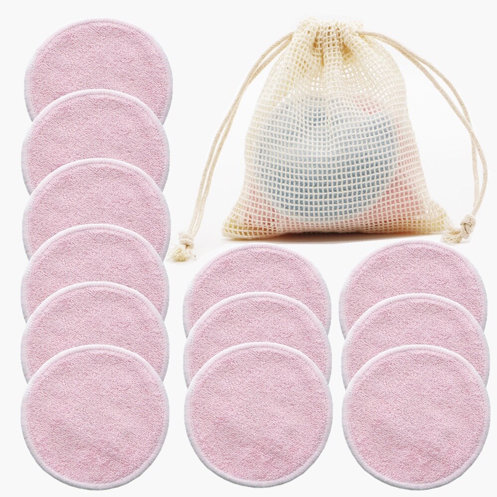 Reusable Bamboo Makeup Remover Pads Cotton 12pcs/Pack Microfiber Washable Rounds Cleansing Facial Tools Make Up Removal Pad: Pink