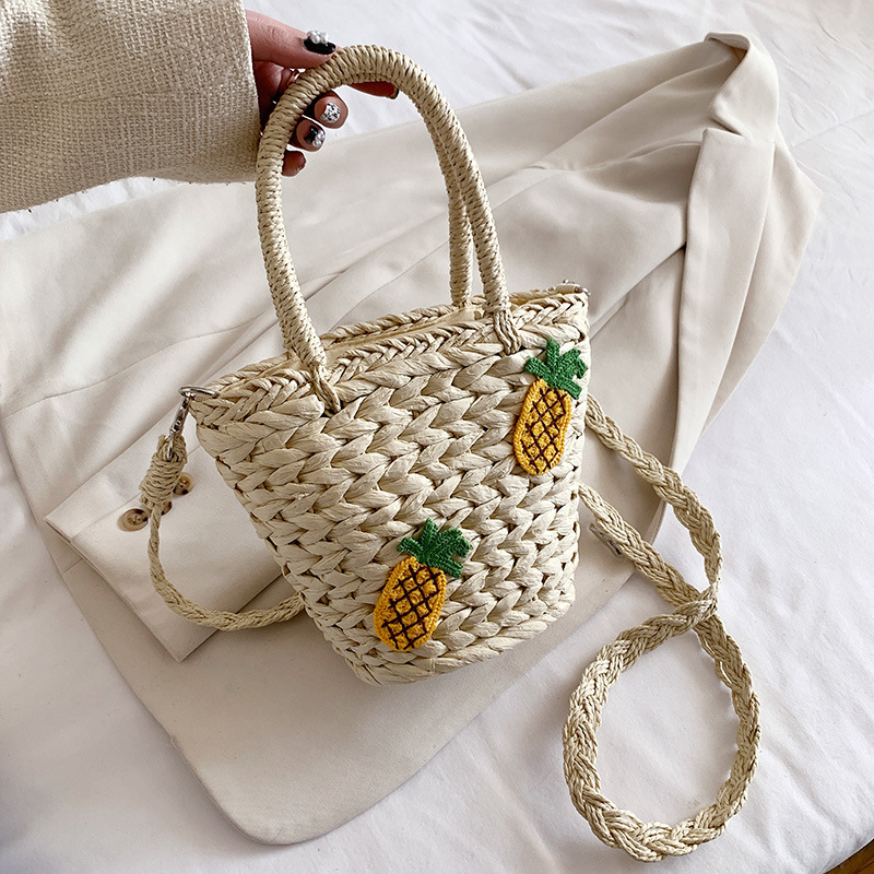 Bolso de hombro bohemio de ratán para mujer, bolsa de playa Kawaii de piña, bandolera práctica, 2022: White