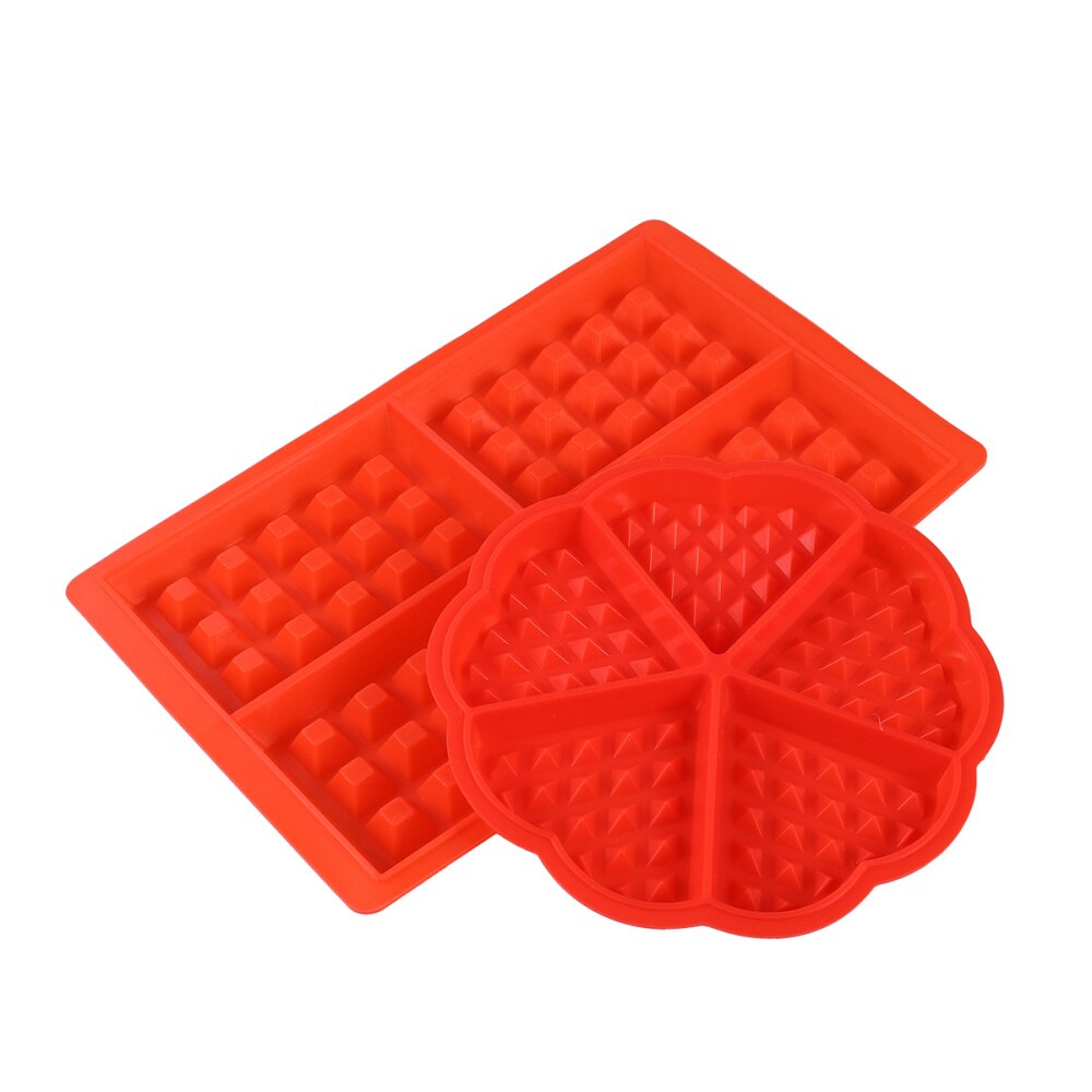 2 uds. De gofres de silicona herramienta molde para hornear FORMA DE gofrera Chocolate molde cuadrado y forma de corazón (rojo)