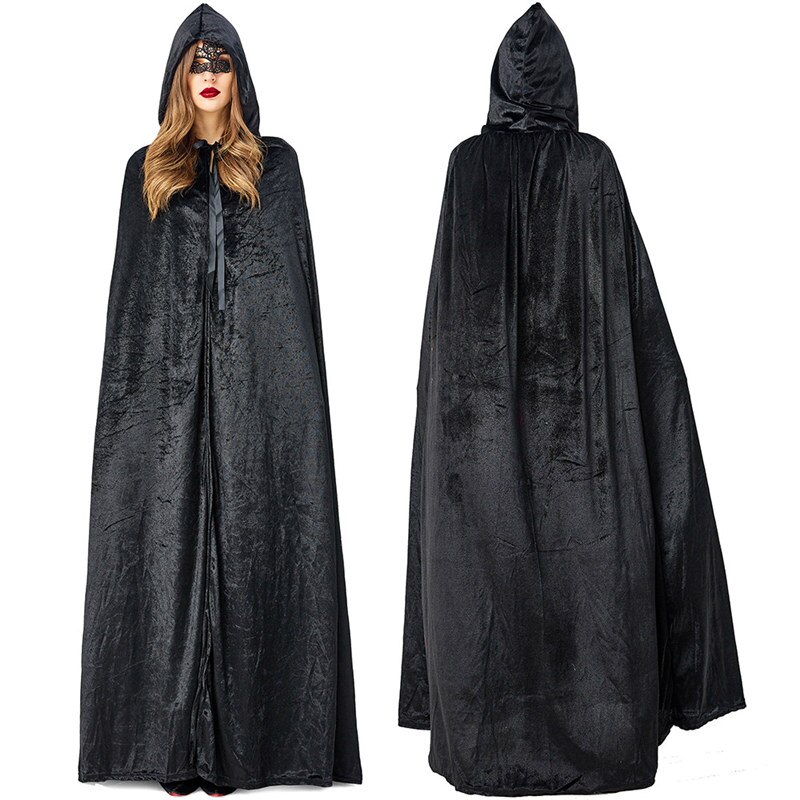Halloween cosplay kostuum volwassen mannen en vrouwen mantel heks zwart rood death mantel vampier magic mantel: black