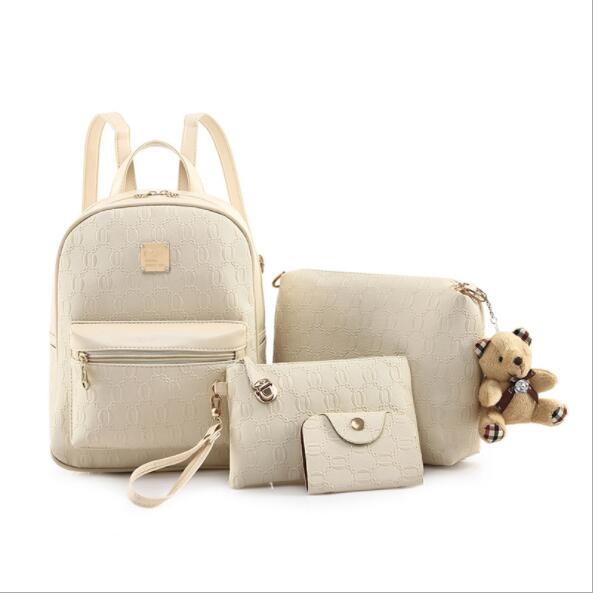 XINGMING Fashion borsa composita zaino in pelle Pu donna simpatico orso Set borse a tracolla zaini per scuola per ragazze adolescenti borse di carta: Beige