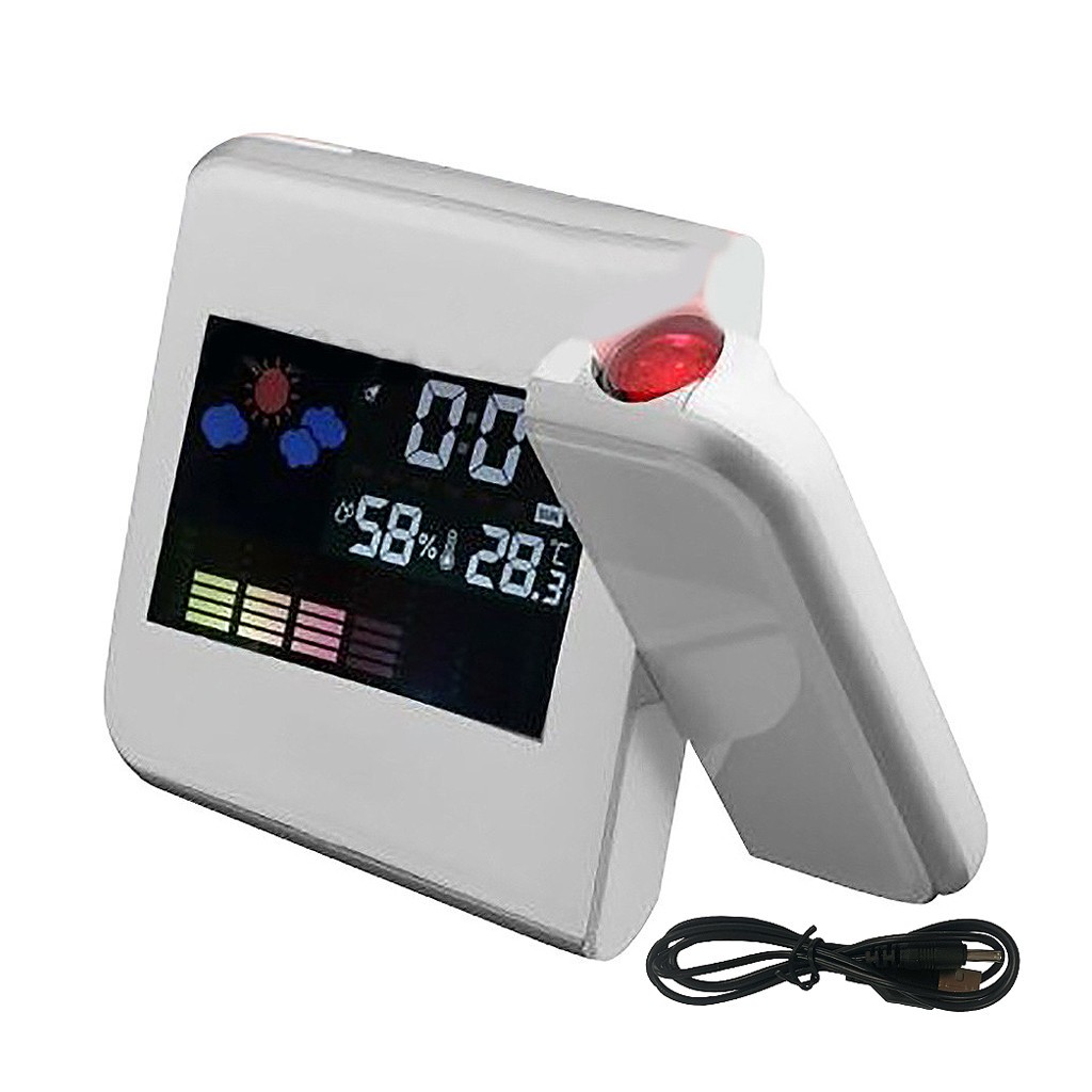 Carprie Projectie Wekker Met Weerstation Thermometer Datum Display Usb Charger Snooze Projectie Led Digitale Klok: WH