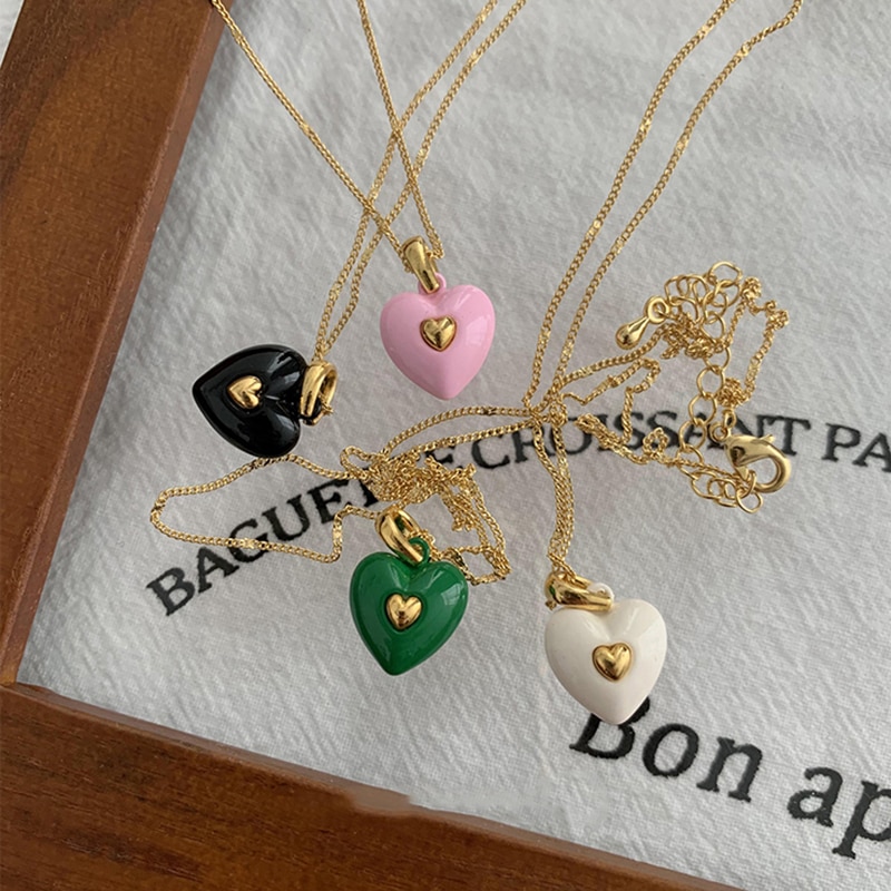 Gevoel Macarone Kleur Hart Hanger Gouden Ketting Voor Vrouw Koreaanse Mode Zoete Sieraden Meisje Romantische Sleutelbeen Keten