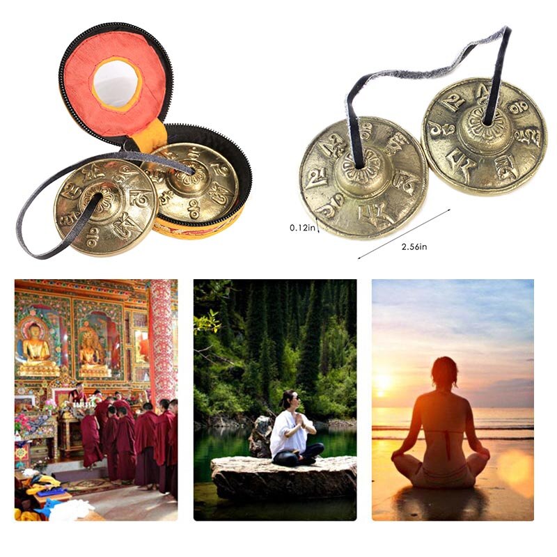 1 par yoga bækkener messing bækken klokkespil tibetansk buddhistisk stil tingsha meditation yoga tilbehør instrument bækkener