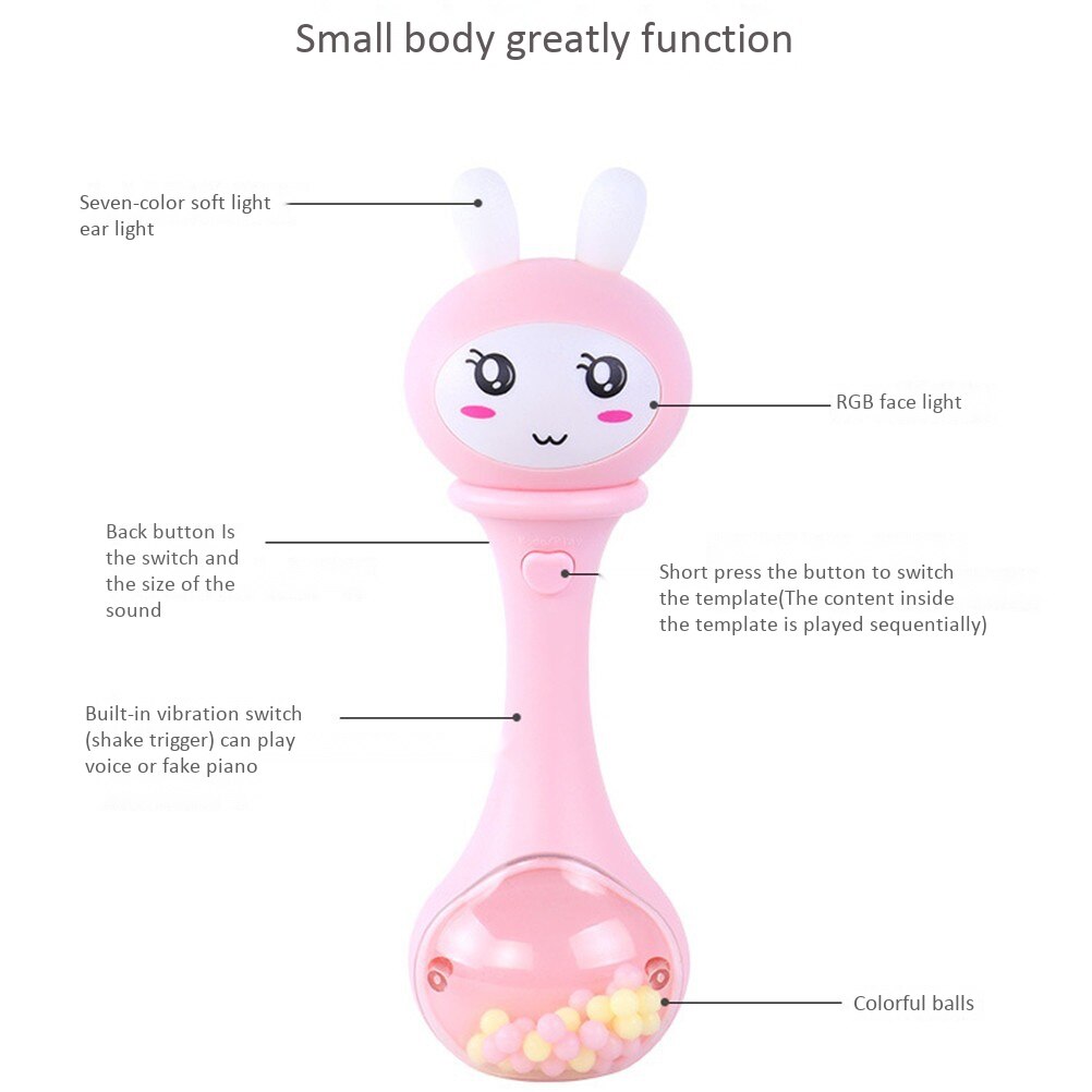 Newborn Baby Music Sound Light Shaking Rattles Toys Cute Cartoon Baby Hand Bells Puzzle Music and Flashing Shaking Rattles