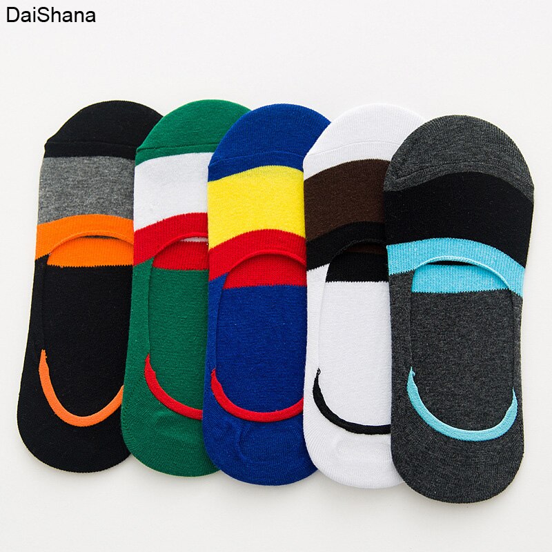 5 Pairs Spring Summer Men Cotton Boat Socks Short Striped Male Ankle Sock Low Cut Shoe Liner Invisible Slippers Nop-Slip Meias: F