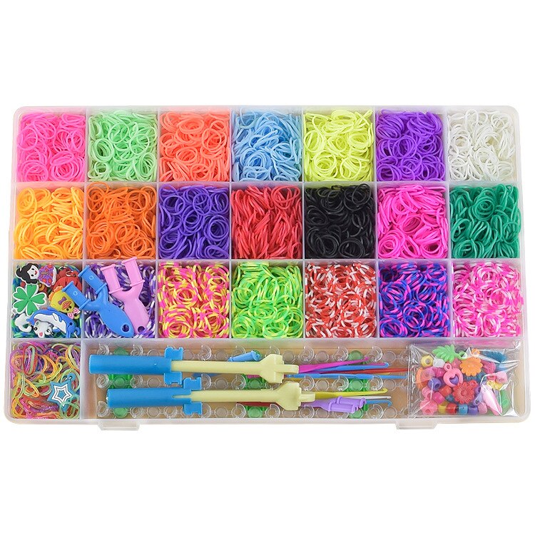 6800 stück Regenbogen Gummibänder Weben einstellen DIY Spielzeug Webstuhl Handwerk Kind Armbinde flechten Silikon Elastischen Weben Bands für mädchen