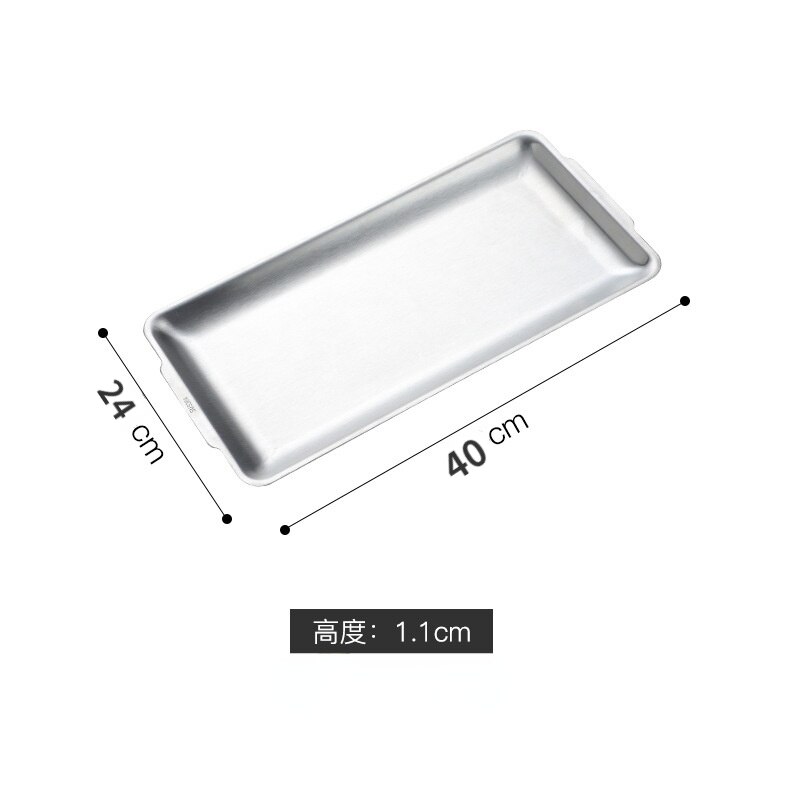 Thickened Korean 304 Stainless Steel Tray Dish Sushi Flat Plate Barbecue Plate Rectangular Storage Plate: Silver 36x20 cm