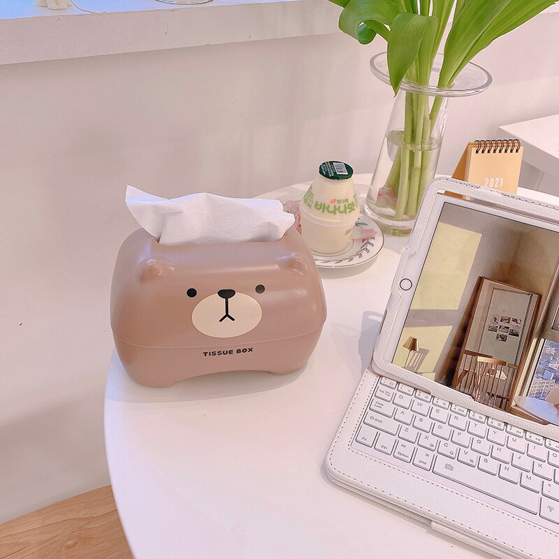 Multifunctional Nordic Style bear Plastic Tissue Box Paper Towel Tissue Case Organizer Home Table Decor Household Supplies
