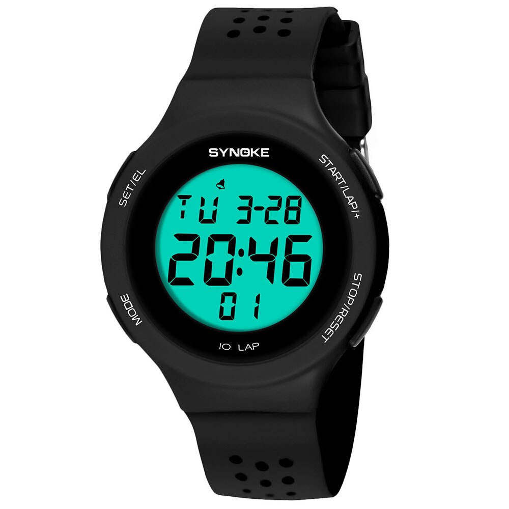 Hommes montres numériques multi-fonction 50M étanche Sport montre Silicone LED numérique Double Action montre horloge relogio masculino: Black