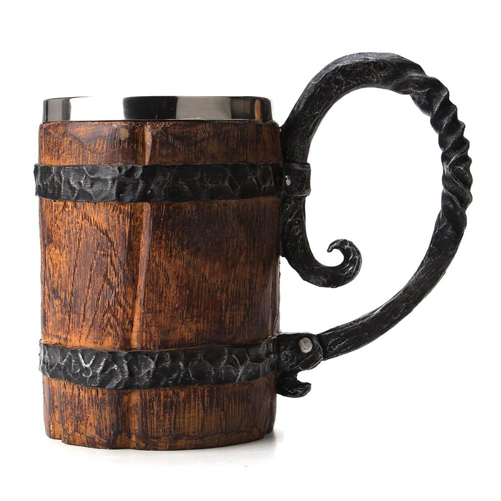 Viking-taza para beber Original de 650ML, barril de madera, resina de acero inoxidable, 3d, juego de copas, tazas de café: Default Title