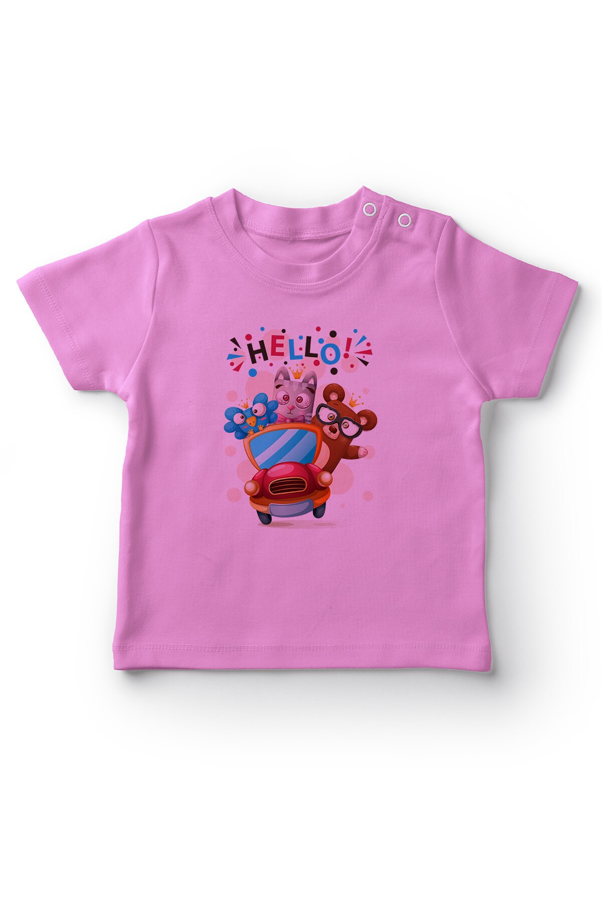 Angemiel baby arabadaki schattige dieren babymeisje t-shirt roze