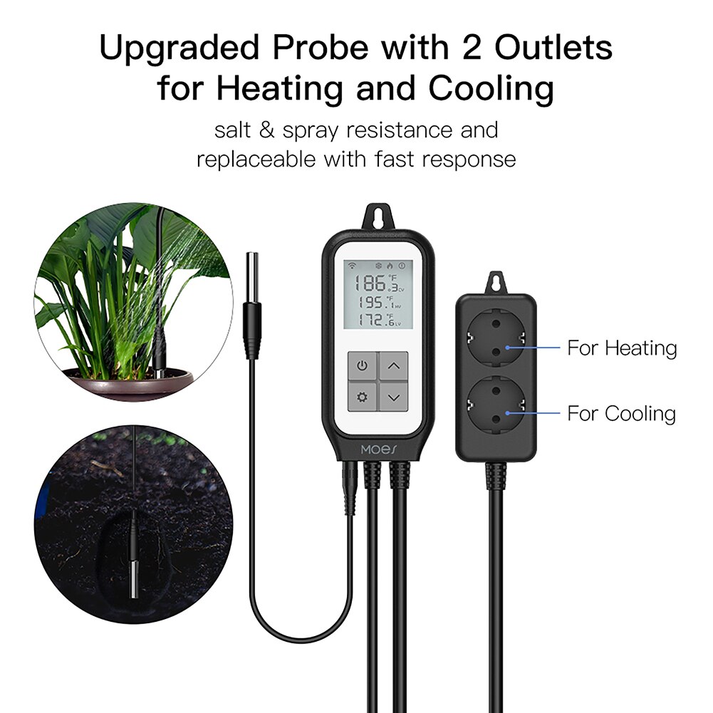 WIFI Smart Socket with Temperature Sensor Thermostat Controller Coolant Heat Relay Switch Tuya Smartlife Plants Aquarium Pool