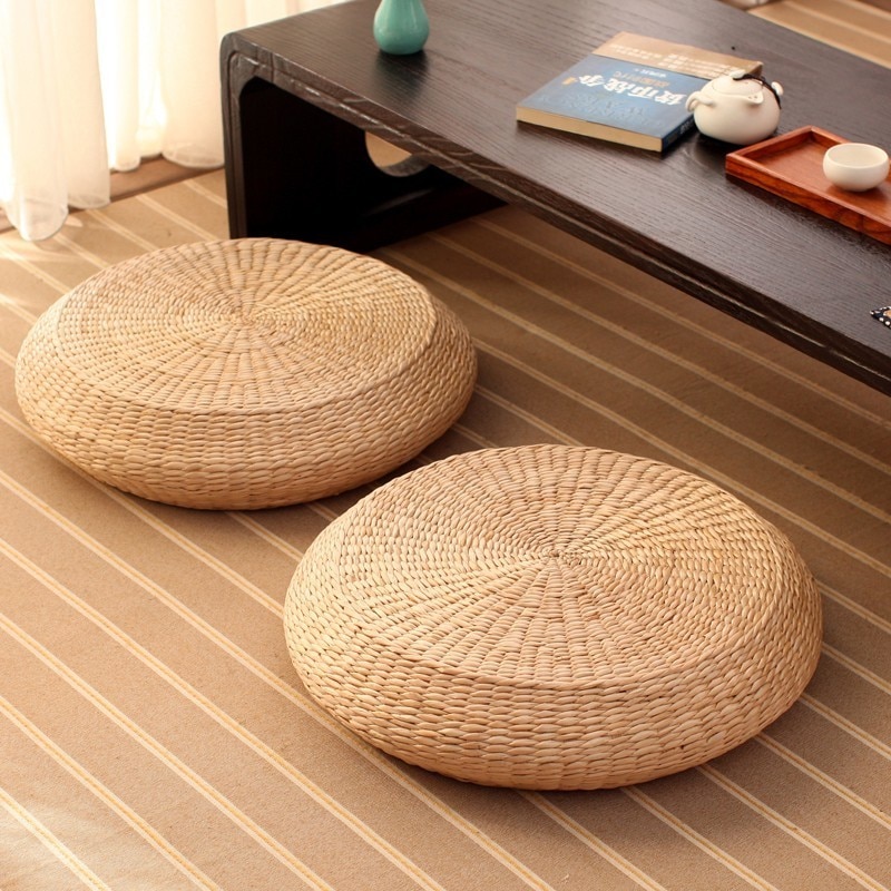 Tatami Kussen Ronde Stro Weven Handgemaakte Kussen Floor Japanse Stijl Yoga Stoel Sofa Volwassen Kind Thuis Zetel Mat 40/45cm