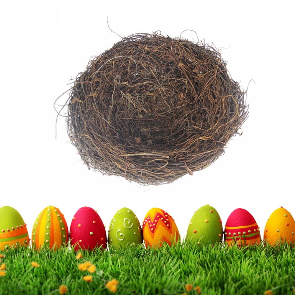 Country Style Simulation Twig Bird Nest Easter Rattan Nest Decoration for Home Garden (10cm)