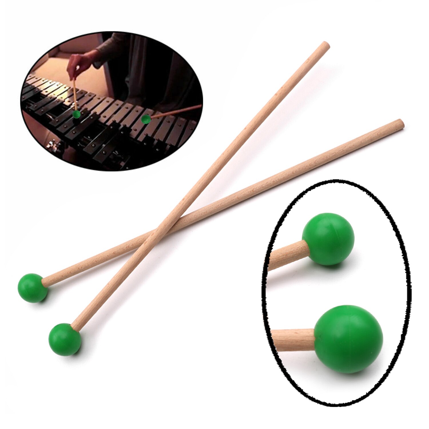 Xylofoon 1 Paar Professionele Xylofoon Marimba Mallet Drumsticks Percussie Onderdelen Lengte 365mm Slaginstrumenten: green