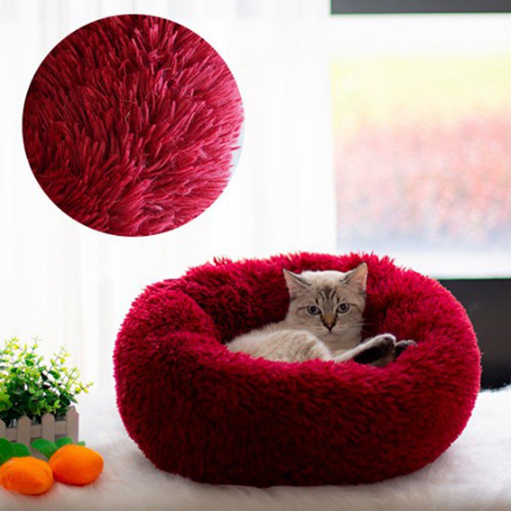 Autumn And Winter Thickening South Korean Plush Round Pet Nest Mat Cat Litter Kennel Small And Medium Cloth Pet Nest: Red / S