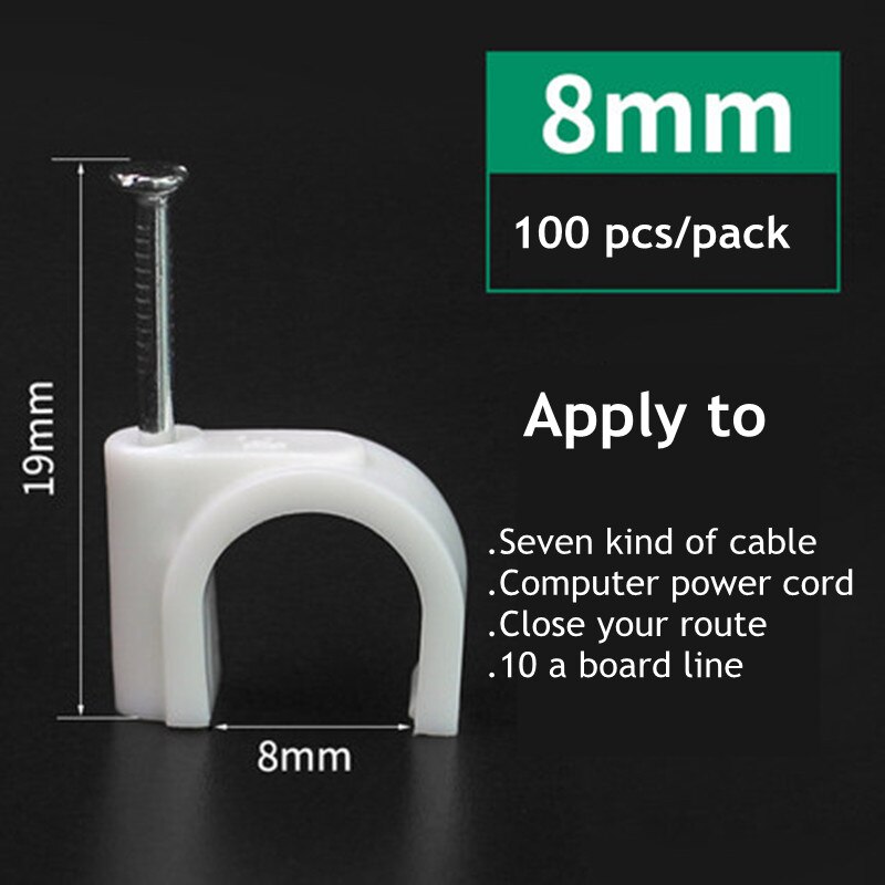 100 pcs 4/5/6/7/8/9/10/12mm Cable Steel Nail Line Card Card Wire Line Circular Cable Clips Trough Wire Fixing: 8mm