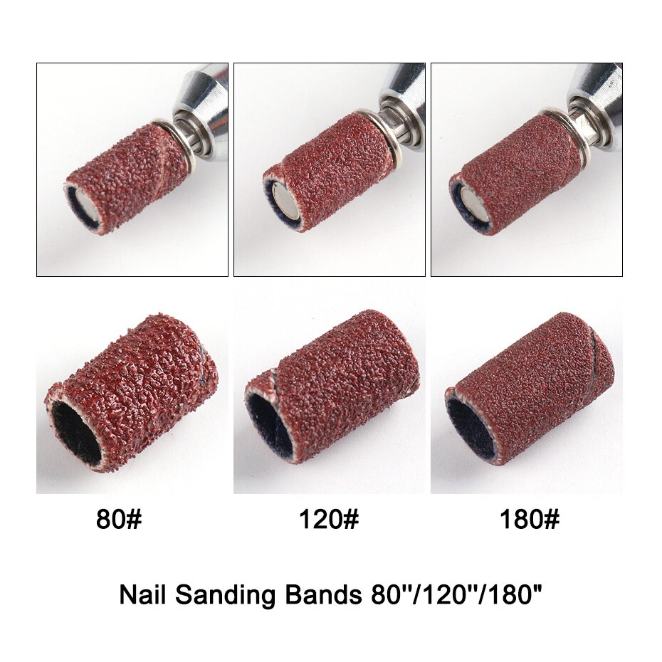 210pcs/Box Sanding Cap Bands For Electric Manicure Machine 180/120/80 Grit Nail Drill Grinding Bit Files Pedicure Tool Set