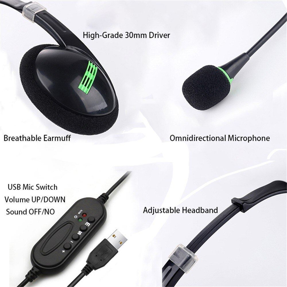 Usb Headset Met Microfoon Noise Cancelling Computer Pc Headset Lichtgewicht Wired Hoofdtelefoon Voor Pc/Laptop/Mac/ School/Kids