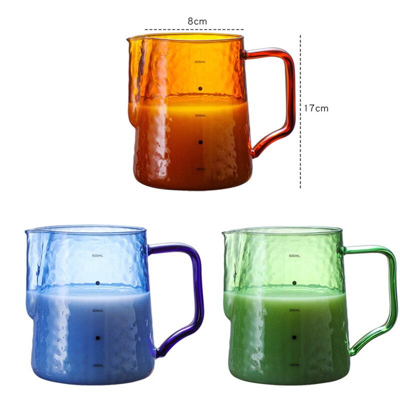 Colorful Milk Pitcher Frothering Cup V-shaped Mouth Pull Flower Cup Milk Jug Durable Glass Coffee Milk Frother Cup Coffeeware