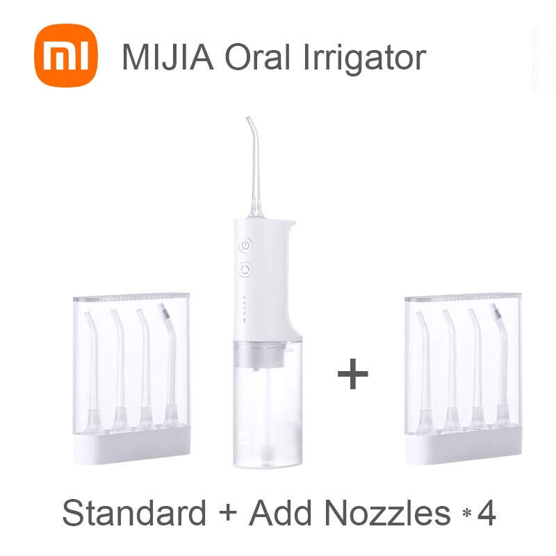 XIAOMI MIJIA – irrigateur buccal Portable MEO701, blanchiment des dents, jet d&#39;eau, nettoyeur de dents buccal, waterpulse, 200ML, 1400/min: Add Nozzles