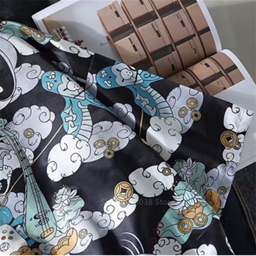 Japanse stijl traditionele kleding mannen aziatische oosterse streetwear jas samurai haori panda kraan patroon kimono top