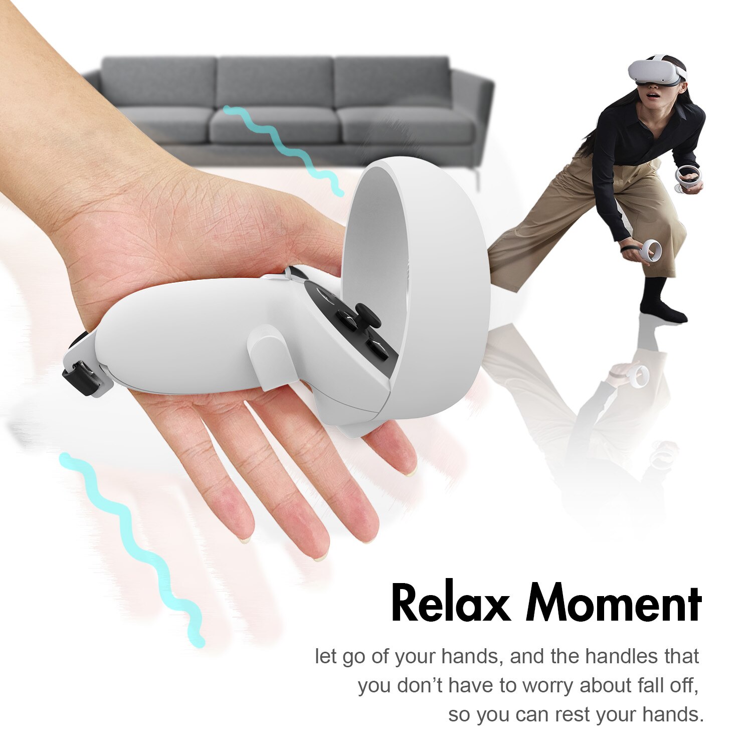 AMVR Touch Controller Grip Anti-Throw Strap Accessories for Oculus Quest 2 with Battery Opening, Adjustable Wrist Knuckle Strap