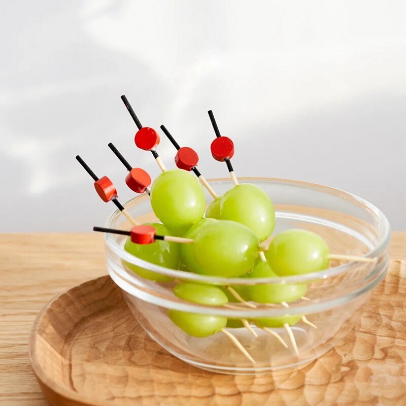 100PCS Gold Beads Bamboo Fruit Sticks For Kids Cocktail Decoration Picks Salad Sandwich Buffet Toothpicks Wedding Party Supply
