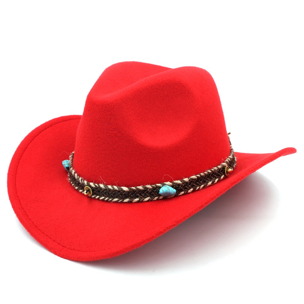 Mistdawn unisex ull bred brätte western cowboyhatt cowgirl kostym keps turkos hampa rep storlek 56-58cm bbe: Röd