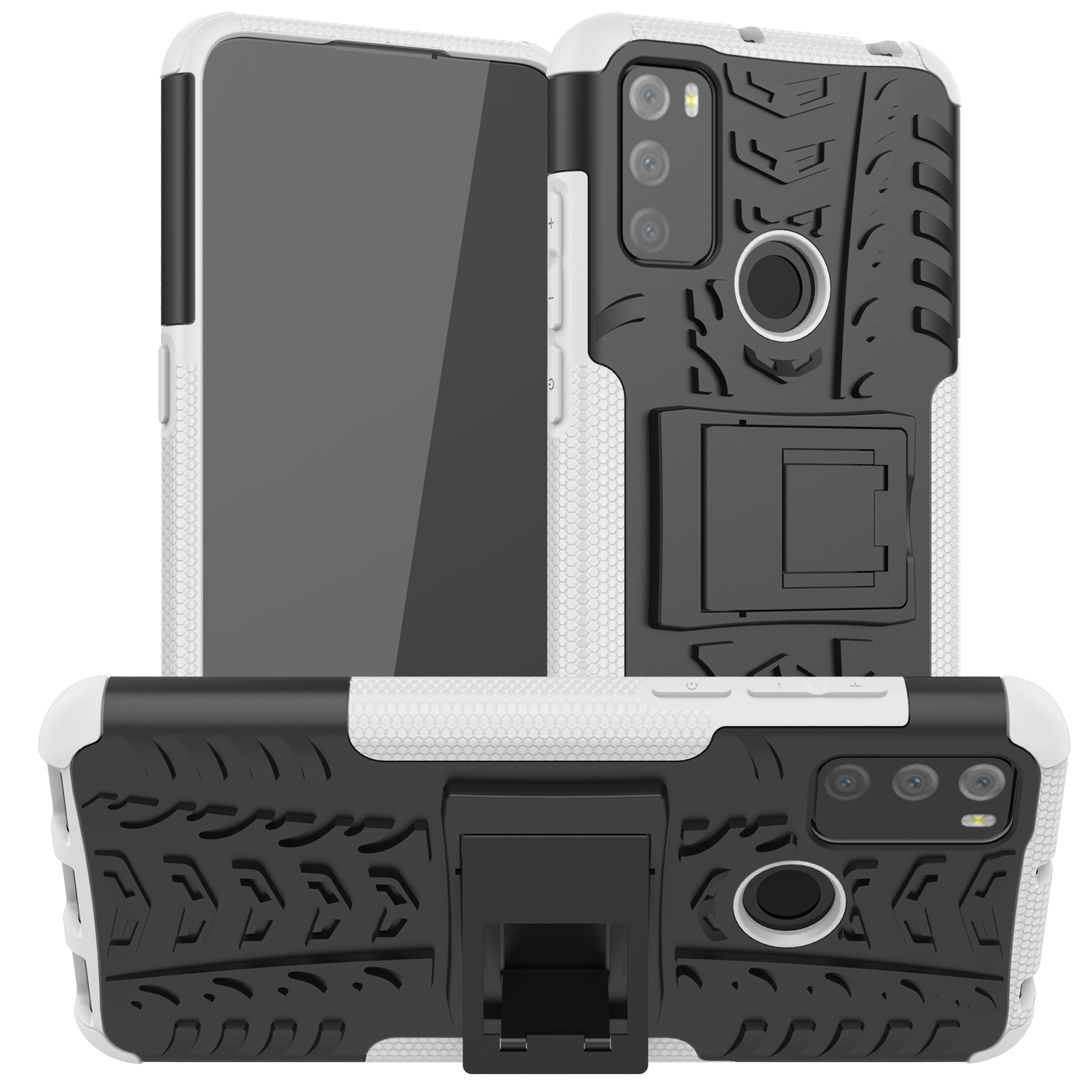 Heavy Duty Armor Schokbestendig Zachte Tpu Met Hard Pc Ring Case Voor A1 Alpha 21 Alcatel 1S 3L 6025H: White