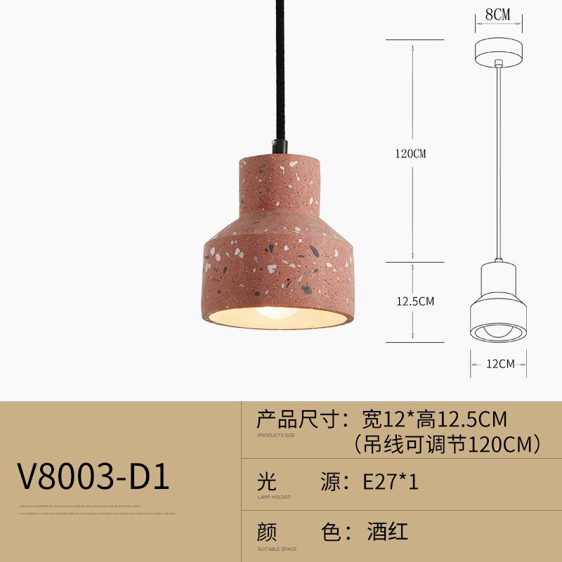 Nordic Terrazzo Cement Beton Hanglampen Moderne Led E27 Restaurant Bar Woonkamer Slaapkamer Keuken Industriële Lamp: Red Large