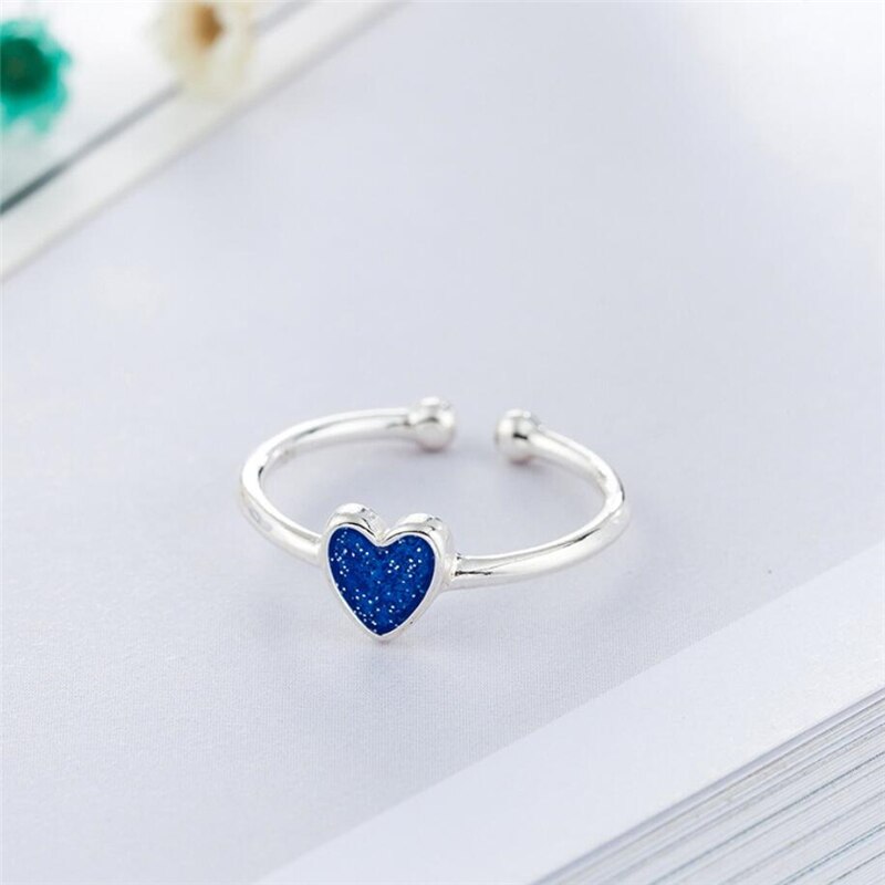 Coeur bleu exquis 925 argent Sterling doux tempérament personnalité femelle redimensionnable ouverture anneaux SRI176